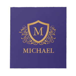 Navy Blue and Gold Personalised Monogram Name Notepad