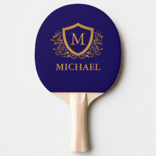 Navy Blue and Gold Personalised Monogram Name Ping Pong Paddle