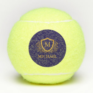 Navy Blue and Gold Personalised Monogram Name Tennis Balls