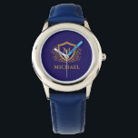 Navy Blue and Gold Personalised Monogram Name Watch<br><div class="desc">Navy Blue and Gold Personalised Stylish Monogram Name. For further customisation,  please click the "Customise it" button and use our design tool to modify this template.</div>