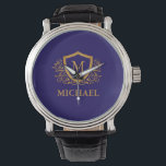 Navy Blue and Gold Personalised Monogram Name Watch<br><div class="desc">Navy Blue and Gold Personalised Stylish Monogram Name. For further customisation,  please click the "Customise it" button and use our design tool to modify this template.</div>
