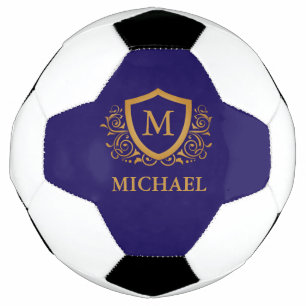 Navy Blue and Gold Personalized Monogram Name Soccer Ball