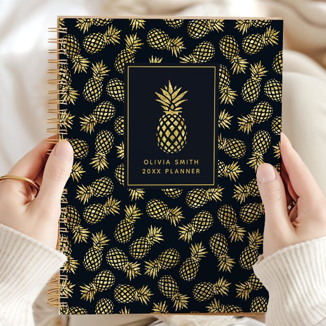 Navy Blue and Gold Pineapple | Personalised Planner (Creator Uploaded)