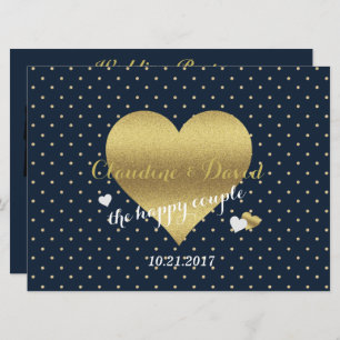 Navy Blue And Gold Polka Dots Wedding Party Invitation