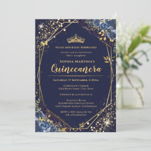 Navy Blue and Gold Quinceanera invitation