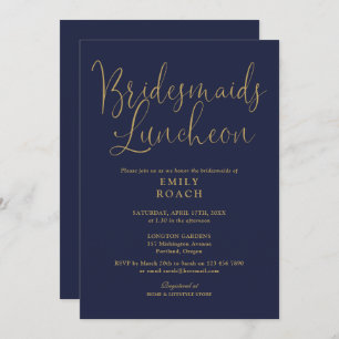 Navy Blue And Gold Script Bridesmaids Luncheon Invitation