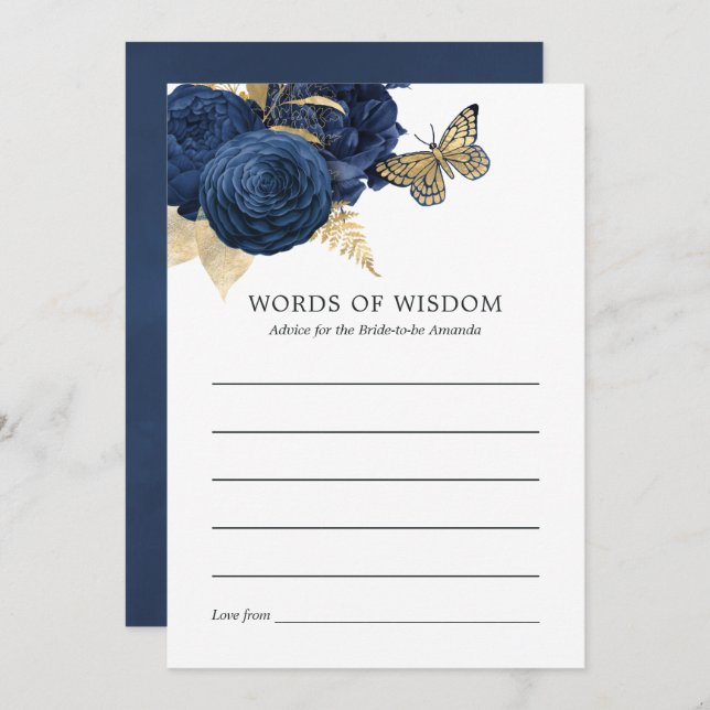Navy Blue and Gold Vintage Bridal Shower Invitation (Front/Back)