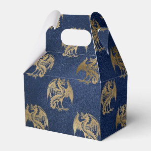 Navy Blue and Gold Vintage Dragon Pattern Favour Box