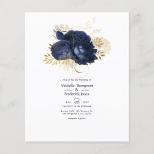 Navy Blue and Gold Vintage Shabby Roses Wedding Flyer