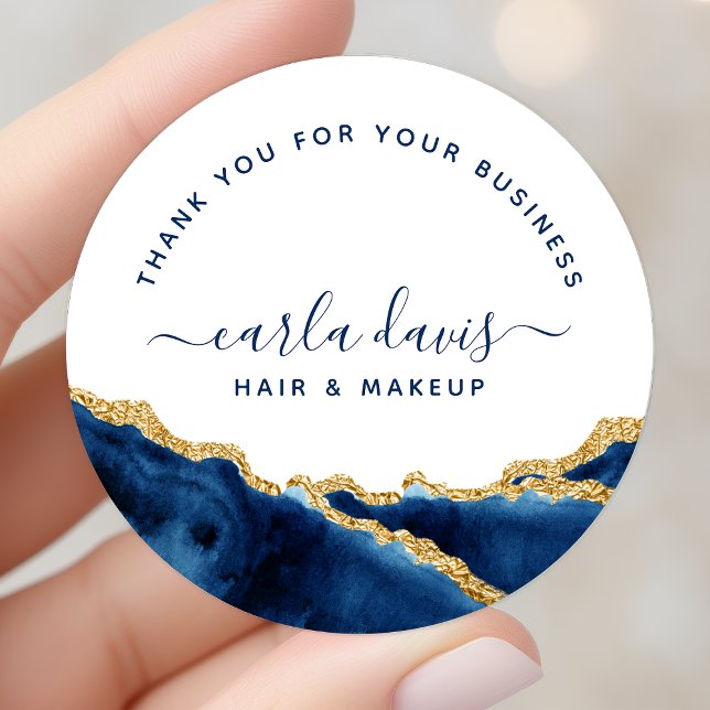 Navy Blue And Gold Watercolor Classic Round Sticker (Creator Uploaded)