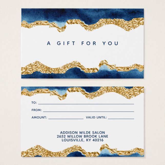 Navy Blue And Gold Watercolor Gift Card (Front & Back)