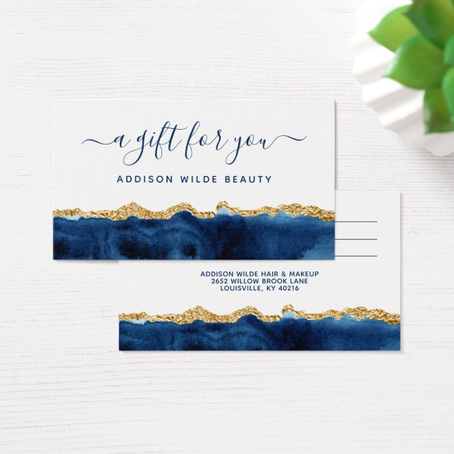 Navy Blue And Gold Watercolor Gift Card (Desk)