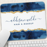 Navy Blue And Gold Watercolor Mouse Pad<br><div class="desc">Navy Blue And Gold Watercolor Mouse Pad. Elegant Navy Blue And Gold geometric hand lettered style calligraphy script professional business design. Perfect for makeup artists,  hair stylists,  cosmetologists,  and more!</div>
