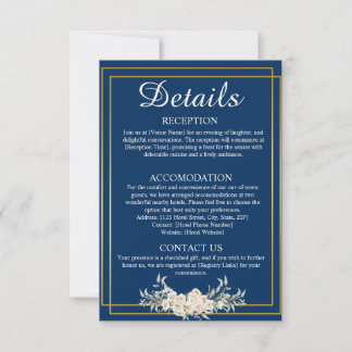 Navy Blue and Gold Wedding Details Enclosure Card