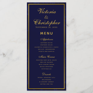 Navy Blue and Gold Wedding Dinner Menu