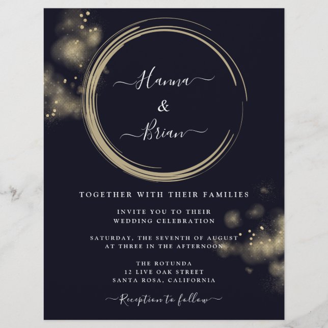 Navy Blue And Gold Wedding Flyer (Front)