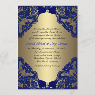 Navy blue and Gold Wedding Invitation