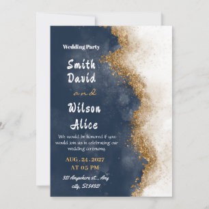 Navy Blue and Gold wedding Invitation