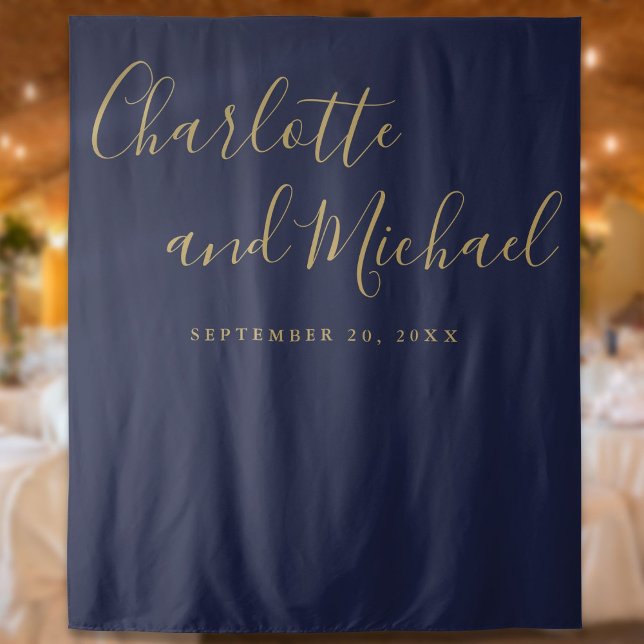 Navy Blue And Gold Wedding Photo Booth Backdrop Tapestry (Navy Blue And Gold Wedding Photo Booth Backdrop)