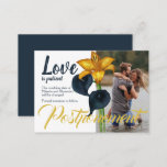 Navy Blue and Gold Wedding Postponement Advice Card<br><div class="desc">Send your guests these wedding postponement cards with dark blue and gold lilies. These change the date cards are beautiful with matching address labels. They are easy to personalise, and size choices are available. Tiger lily designs are beautiful as a set and will be a great keepsake long after your...</div>