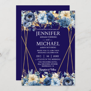 Navy Blue and Gold Winter Wedding Invitations