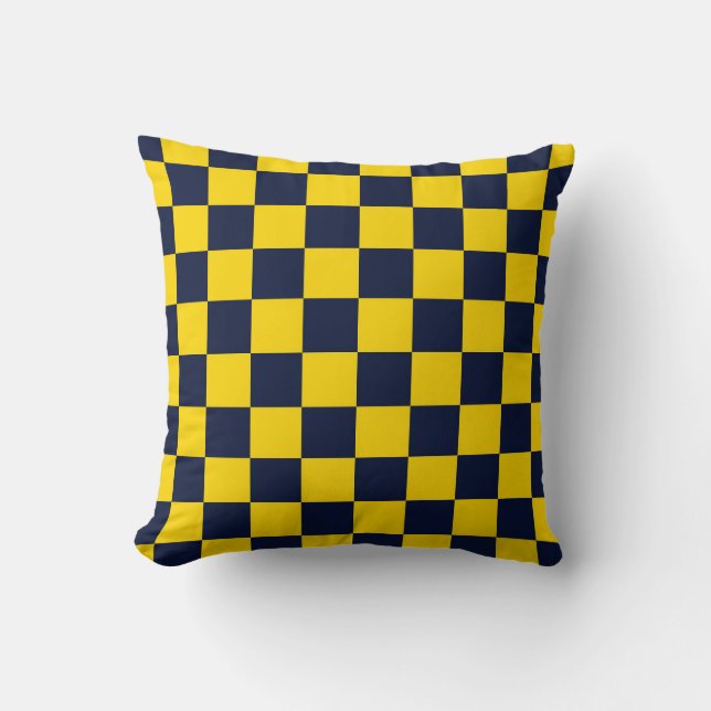 Navy Blue and Golden Yellow Chequerboard Cushion (Front)