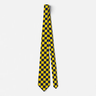 Navy Blue and Golden Yellow Chequerboard Tie