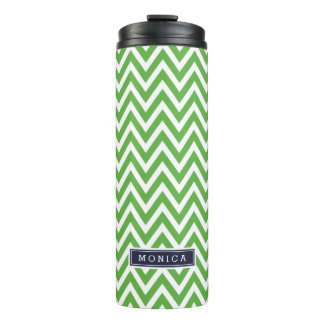 Navy Blue and Green Chevron Monogram Thermal Tumbler