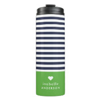 Navy Blue and Green Chic Stripes Heart Monogram