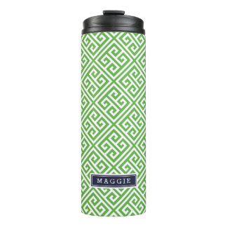 Navy Blue and Green Greek Key Monogram Thermal Tumbler