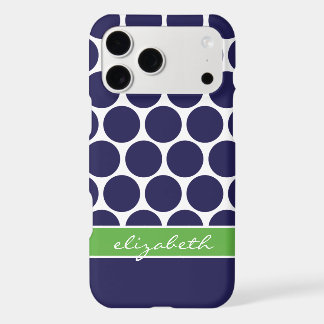 Navy Blue and Green Mod Big Dots Custom Monogram