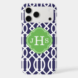 Navy Blue and Green Modern Trellis Monogram<br><div class="desc">Cute Girly Trendy Chic Stylish Preppy Geometric Modern Trellis Pattern. Add your custom personalised monogram initials or name. Click the Customise It button to change fonts and colours for a unique one-of-a-kind design.</div>