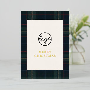 Navy Blue and Green Plaid Business Christmas