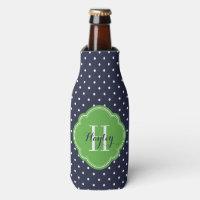 Navy Blue and Green Polka Dots Monogram