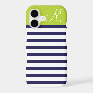 Navy Blue and Green Preppy Stripes Monogram