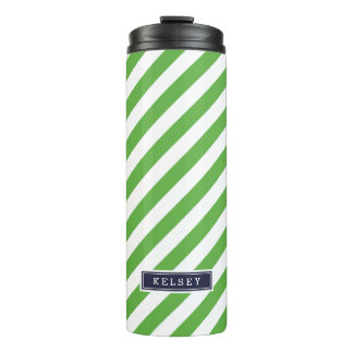 Navy Blue and Green Preppy Stripes Monogram Thermal Tumbler