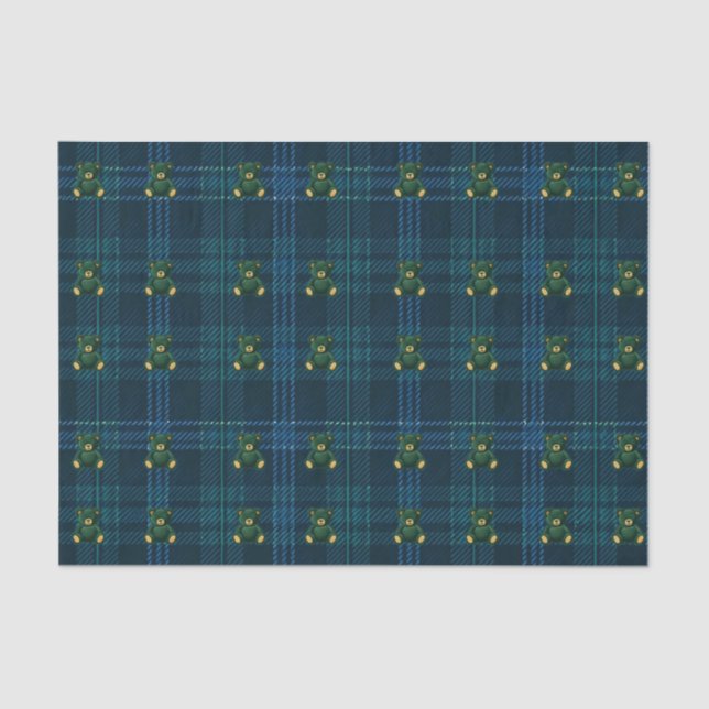 Navy Blue and Green Teddy Tartan Tissue Paper (Front)