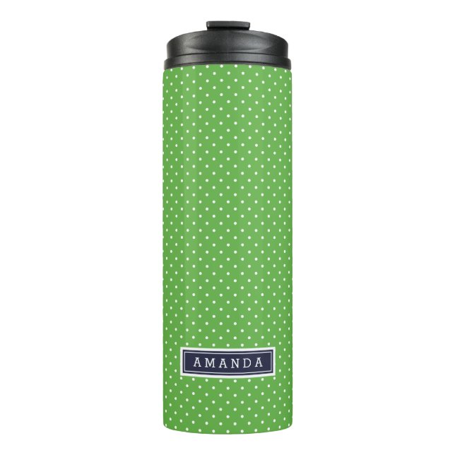 Navy Blue and Green Tiny Dots Monogram Thermal Tumbler (Front)