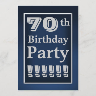 Navy Blue and Grey 70th Birthday Party Invitation