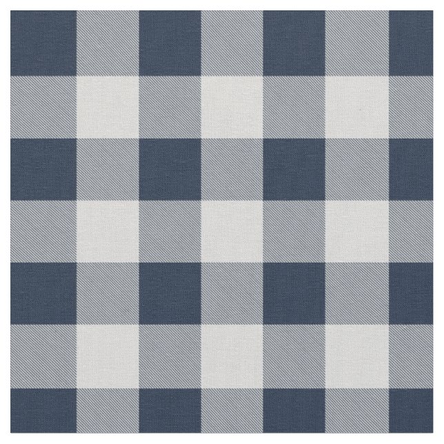 Navy Blue and Grey Buffalo Chequered Plaid Fabric (Close Up)