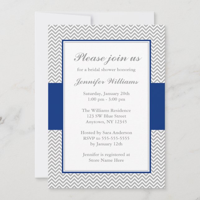 Navy Blue and Grey Chevron Bridal Shower Invitation (Front)