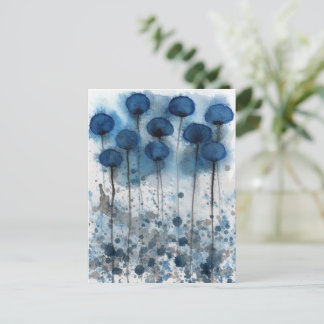 Navy Blue and Grey Poppies, Flower Garden Postcard
