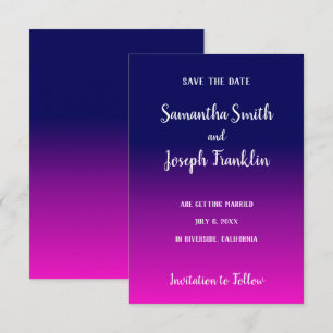 Navy Blue and Hot Pink Ombre Save the Date Invitation