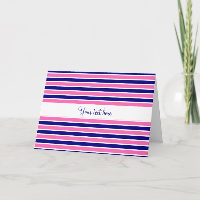 Navy Blue and Hot Pink Stripes Pattern Card (Front)