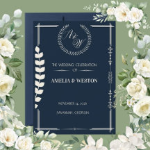 Navy Blue and Ivory Elegant Laurel Wreath Wedding