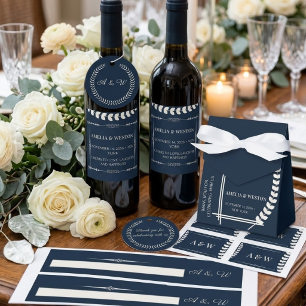 Navy Blue and Ivory Elegant  Wedding Place Card