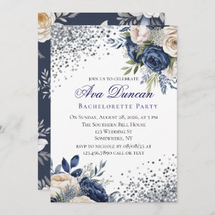 Navy Blue and Ivory Floral Couples Shower Invitation