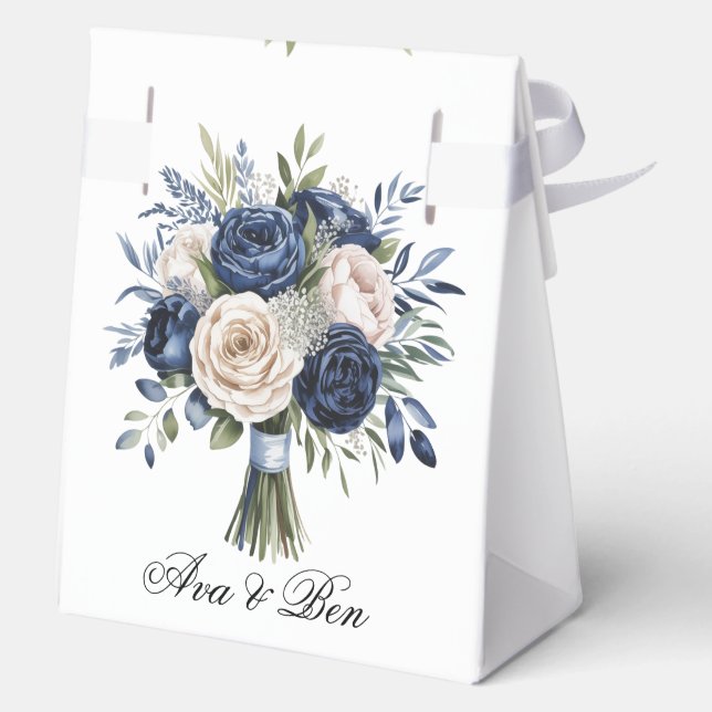 Navy Blue and Ivory Floral Wedding Favour Box (Back)