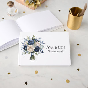 Navy Blue and Ivory Floral Wedding Guest Book