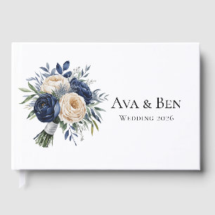 Navy Blue and Ivory Floral Wedding Guest Book